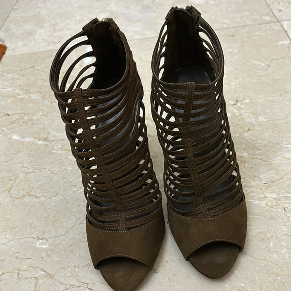 💋Sexy💋Brown Swede Zara strappy open toe booties Sz:9 - Picture 3 of 10